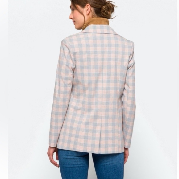 Coffee Shop plaid gray Double Breasted Blazer blushed pink - Picture 4 of 8